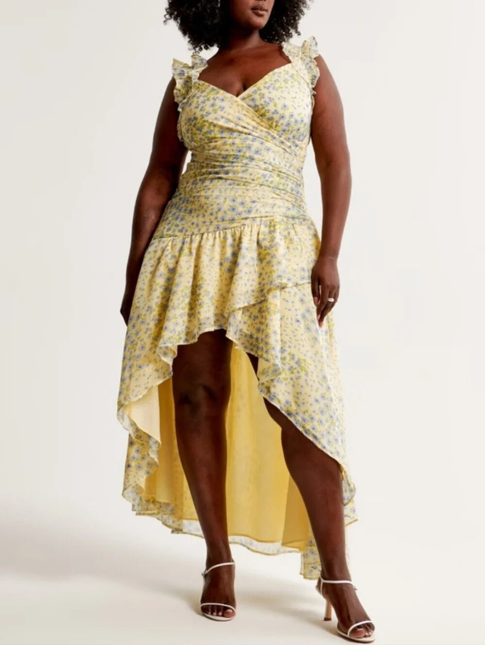 Abercrombie & Fitch Ruffle Strap High Low Chiffon Floral Maxi Dress